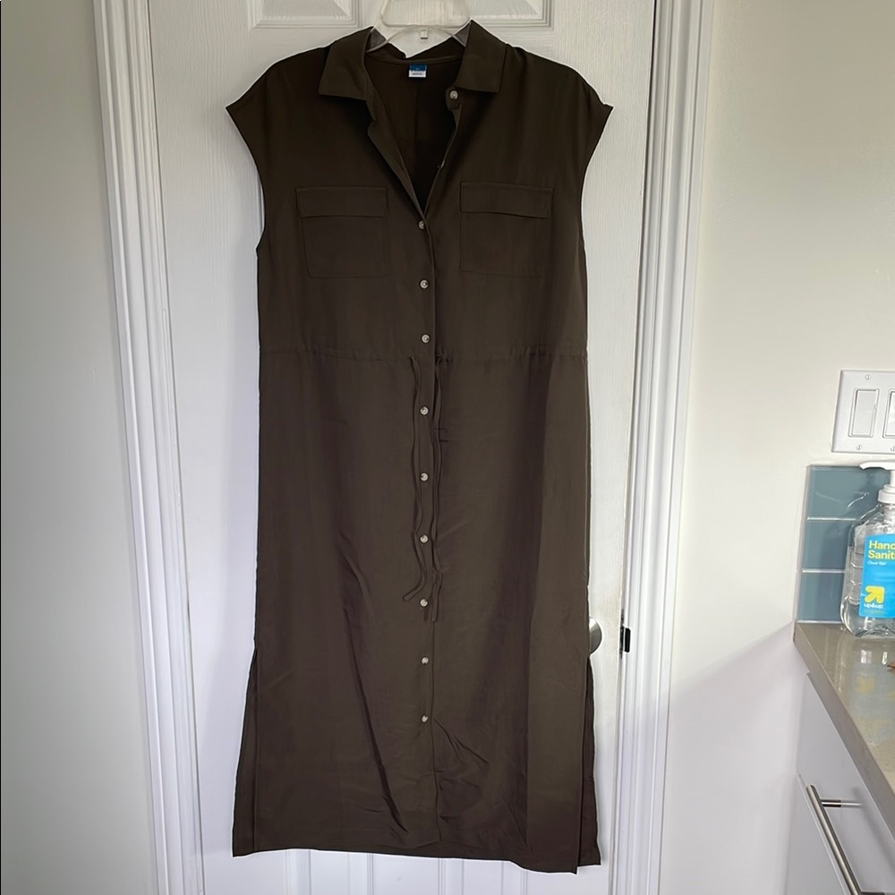 Sleeveless Button-Down Dress - Olive